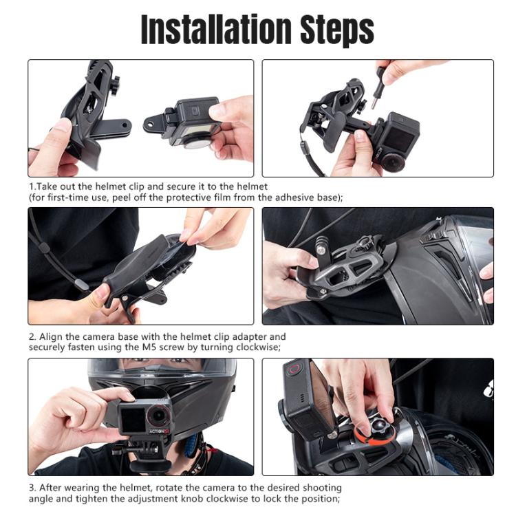 STARTRC Helmet Chin Mount Clip For GoPro, Insta360, DJI and Other Action Cameras  - Black