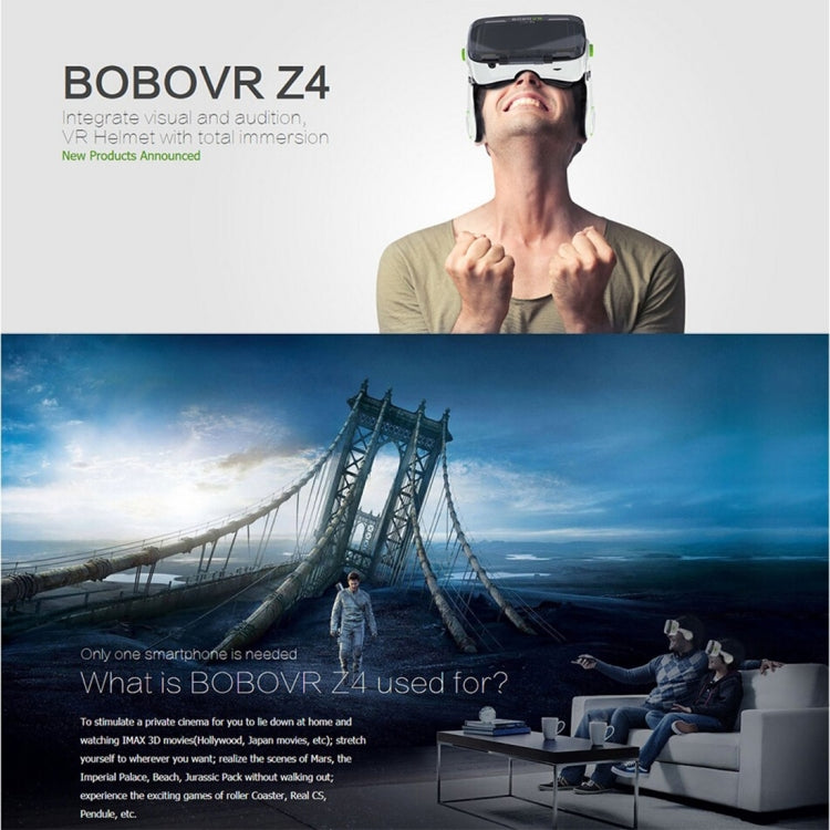 Xiaozhai BOBOVR Z4 VR BOX Universal Virtual Reality 3D Video Glasses with Headphone for 3.5 to 6.0 inch Smartphones (White + Black)