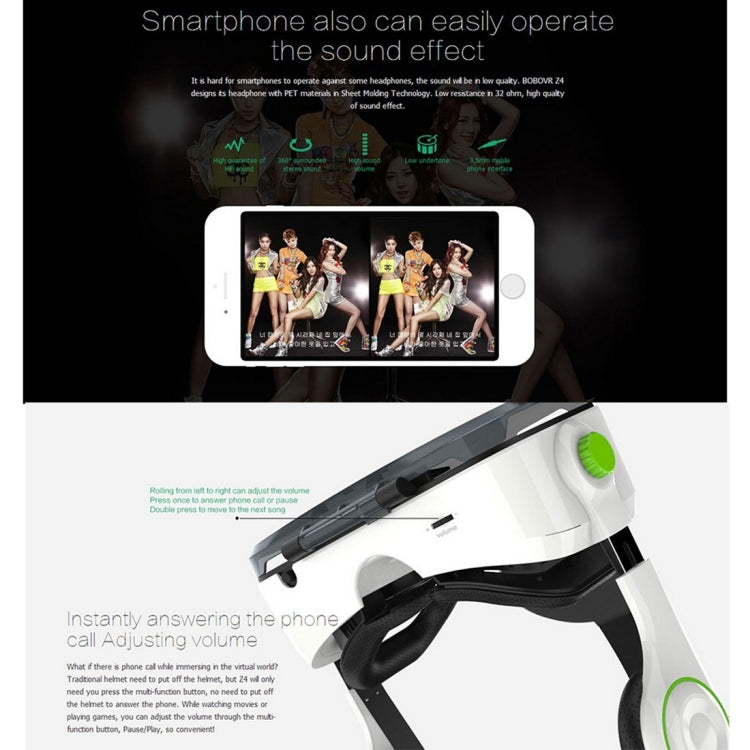 Xiaozhai BOBOVR Z4 VR BOX Universal Virtual Reality 3D Video Glasses with Headphone for 3.5 to 6.0 inch Smartphones (White + Black)