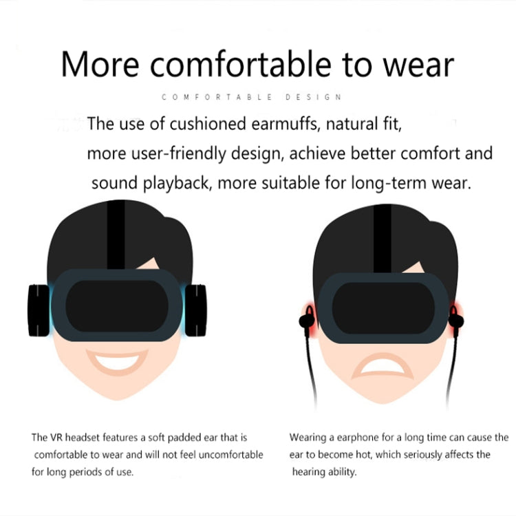 Detachable VR Over-ear Earphones for Smart Phones, 3D Virtual Reality Glasses VR Headset (Black)
