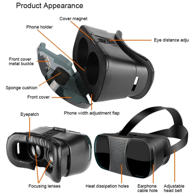 VR5000 VR Virtual Reality Glasses Headset 360 Degrees 3D Video Private Cinema Glasses Helmet for iPhone 7 Plus & 6s Plus & 6 Plus & iPhone 7 & 6 & 6s, Xiaomi Note & Mi 4 & Mi 5 & Redmi Note 3 and other 4 - 6 inch Smartphones