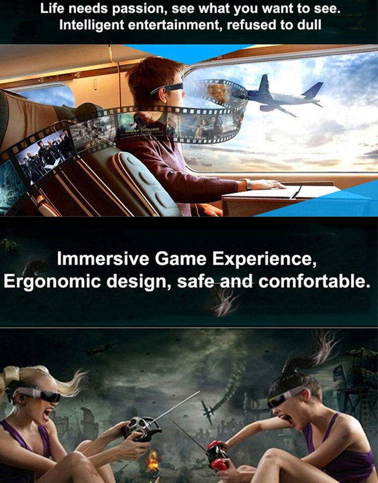 VISION-720 68 inch Private Virtual Theater 3D Video Games Glasses Display with 8GB Memory, Support 1080P Video & 3D & Music & Picture & E-book & TF Card & AV-IN Play