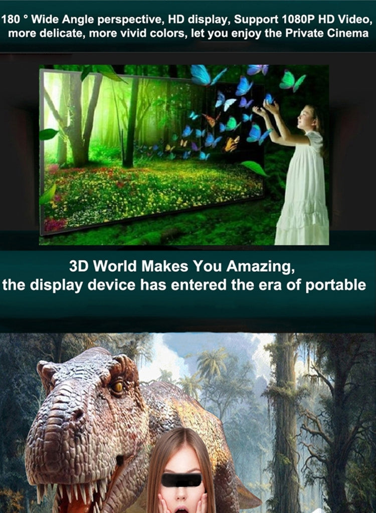 VISION-720 68 inch Private Virtual Theater 3D Video Games Glasses Display with 8GB Memory, Support 1080P Video & 3D & Music & Picture & E-book & TF Card & AV-IN Play