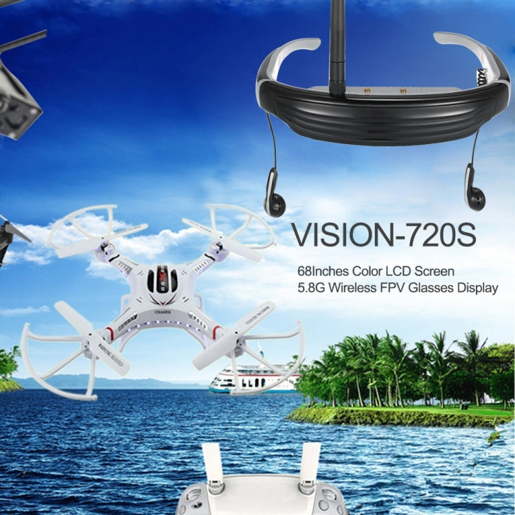 VISION-720S 5.8GHz 40CH Wireless FPV Glasses 68 inch Private Virtual Theater Video Glasses Display for RC Drone Quadcopter & DVD & TV-BOX, Support AV-IN Video Play