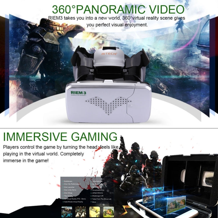 RITECH RIEM3 3D VR Virtual Reality Headset Mobile 360 Degrees Video Private Cinema Glasses Helmet with AR Augment Reality Window for 3.5-6 inch Smartphones