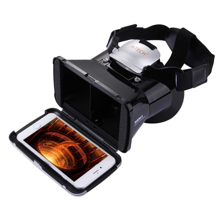 RITECH RIEM3 3D VR Virtual Reality Headset Mobile 360 Degrees Video Private Cinema Glasses Helmet with AR Augment Reality Window for 3.5-6 inch Smartphones