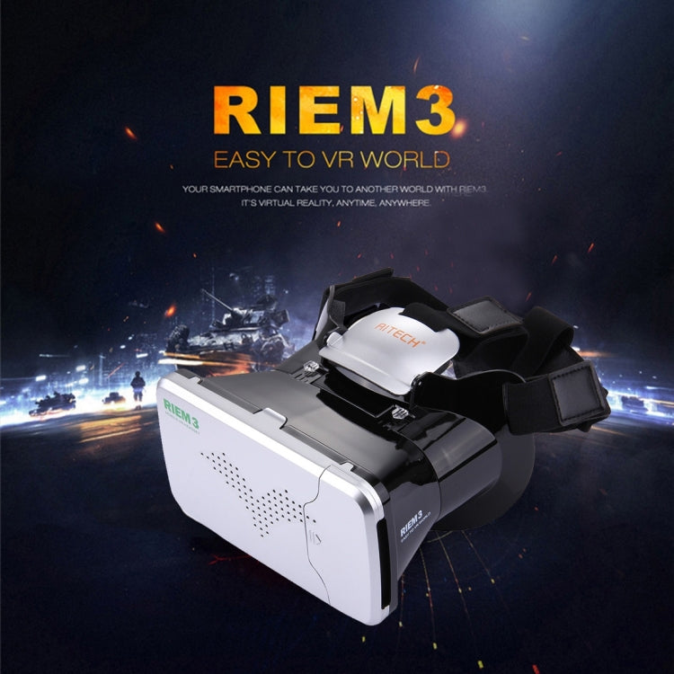 RITECH RIEM3 3D VR Virtual Reality Headset Mobile 360 Degrees Video Private Cinema Glasses Helmet with AR Augment Reality Window for 3.5-6 inch Smartphones