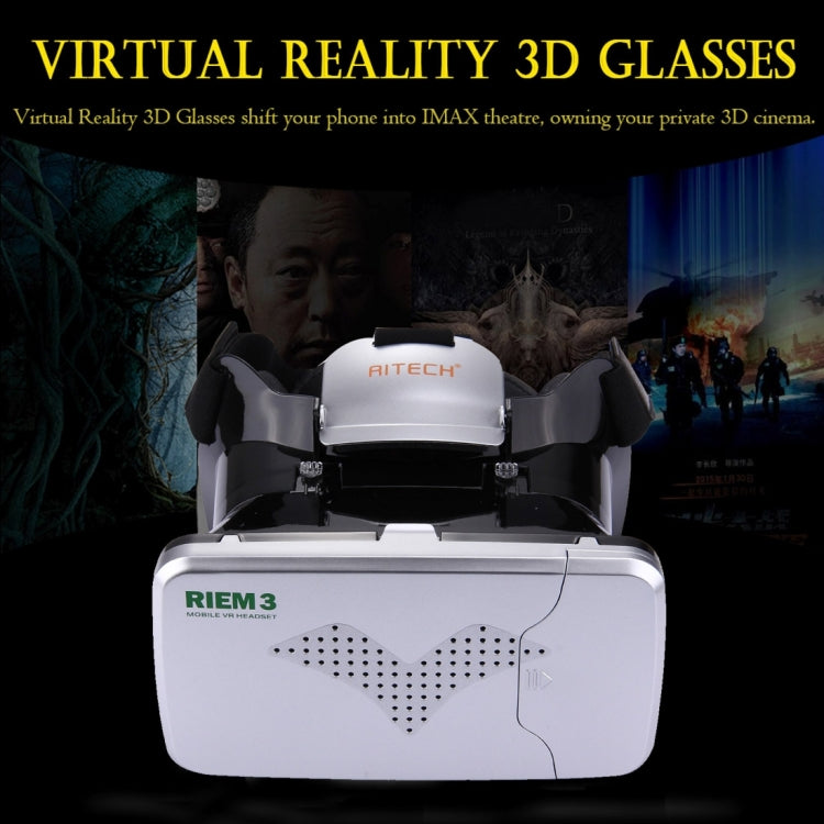 RITECH RIEM3 3D VR Virtual Reality Headset Mobile 360 Degrees Video Private Cinema Glasses Helmet with AR Augment Reality Window for 3.5-6 inch Smartphones
