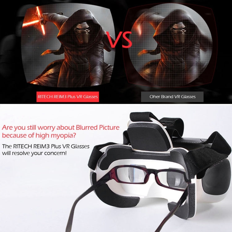 RITECH RIEM3 Plus 3D VR Virtual Reality Headset Mobile 360 Degrees Video Private Cinema Glasses Helmet with AR Augment Reality Window for 4.7-6 inch Smartphones
