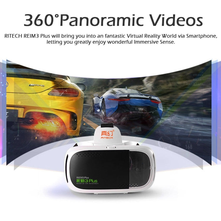 RITECH RIEM3 Plus 3D VR Virtual Reality Headset Mobile 360 Degrees Video Private Cinema Glasses Helmet with AR Augment Reality Window for 4.7-6 inch Smartphones