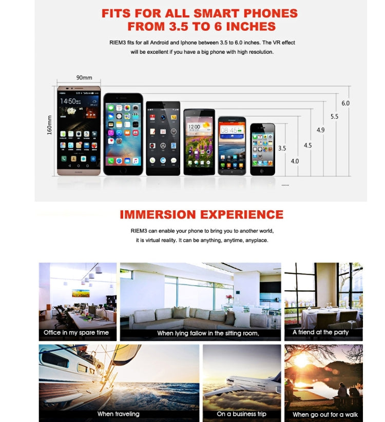 RK5th Virtual Reality 3D Video Glasses for iPhone 6 Plus / Galaxy S7 etc. 4.0 inch - 5.5 inch Smartphone