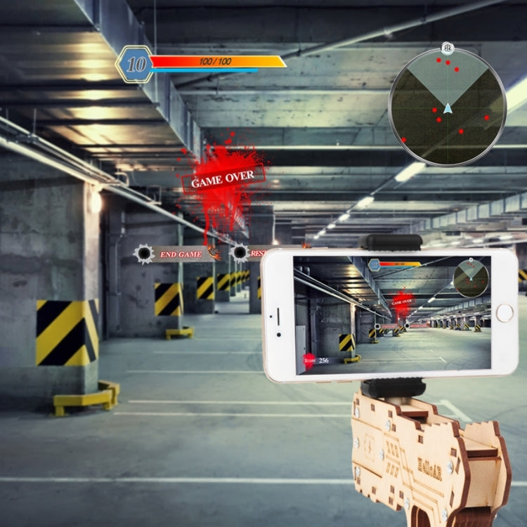 AR Shooting Game Bluetooth Wooden Toy Gun with Clip for iOS & Android Phones with 55-83mm Width, Size: L