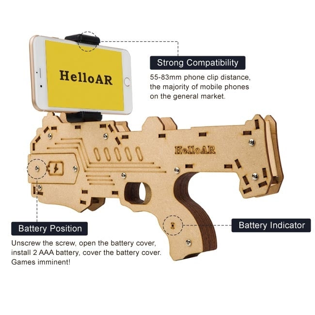 AR Shooting Game Bluetooth Wooden Toy Gun with Clip for iOS & Android Phones with 55-83mm Width, Size: L