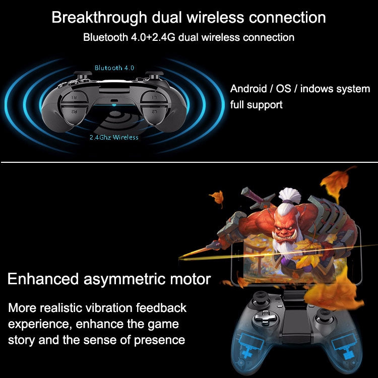 NEWGAME Q1 Bluetooth + 2.4GHz Wireless Gaming Controller Grip Game Pad with Bracket, For Android / iOS  / PC