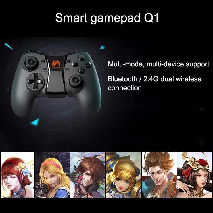 NEWGAME Q1 Bluetooth + 2.4GHz Wireless Gaming Controller Grip Game Pad with Bracket, For Android / iOS  / PC