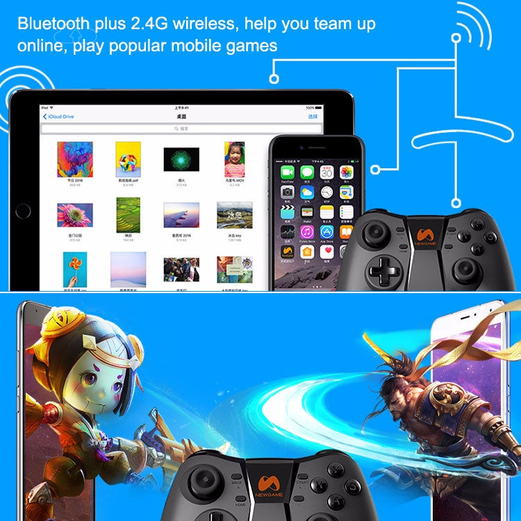 NEWGAME Q1 Bluetooth + 2.4GHz Wireless Gaming Controller Grip Game Pad with Bracket, For Android / iOS  / PC