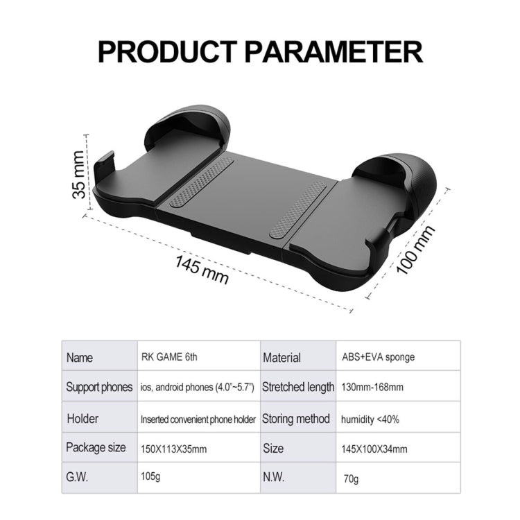 RKGAME 6th Stand Gamepad Game Controller for 4.0-5.7 inch Android & iOS Phone