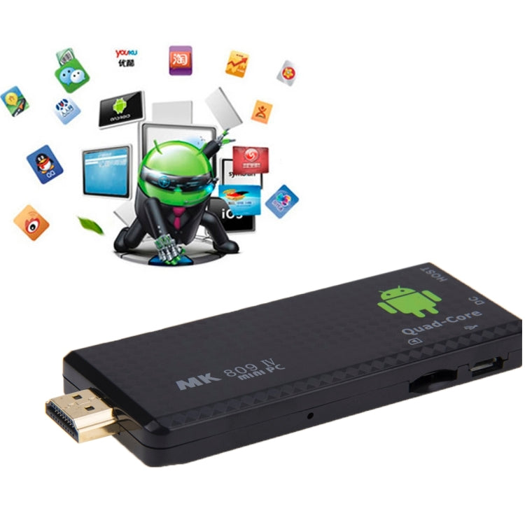 MK809 IV Mini PC / TV Stick Dongle, Android 4.4 Rockchip 3128 Quad Core, RAM: 1GB, Flash: 8GB, Support Bluetooth 4.0, WiFi, PPPOE, KODI, XBMC, DLNA, Miracast