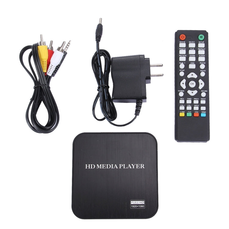 1080P HD Media Player with Remote Controller, Support HDD / SD Card / MMC / Flash Drive / HDMI Output(Black)