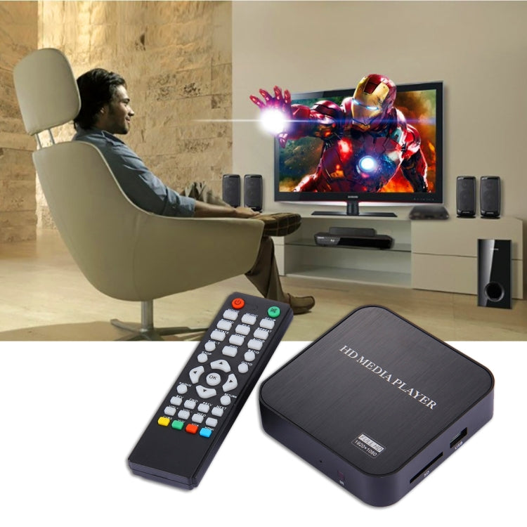 1080P HD Media Player with Remote Controller, Support HDD / SD Card / MMC / Flash Drive / HDMI Output(Black)