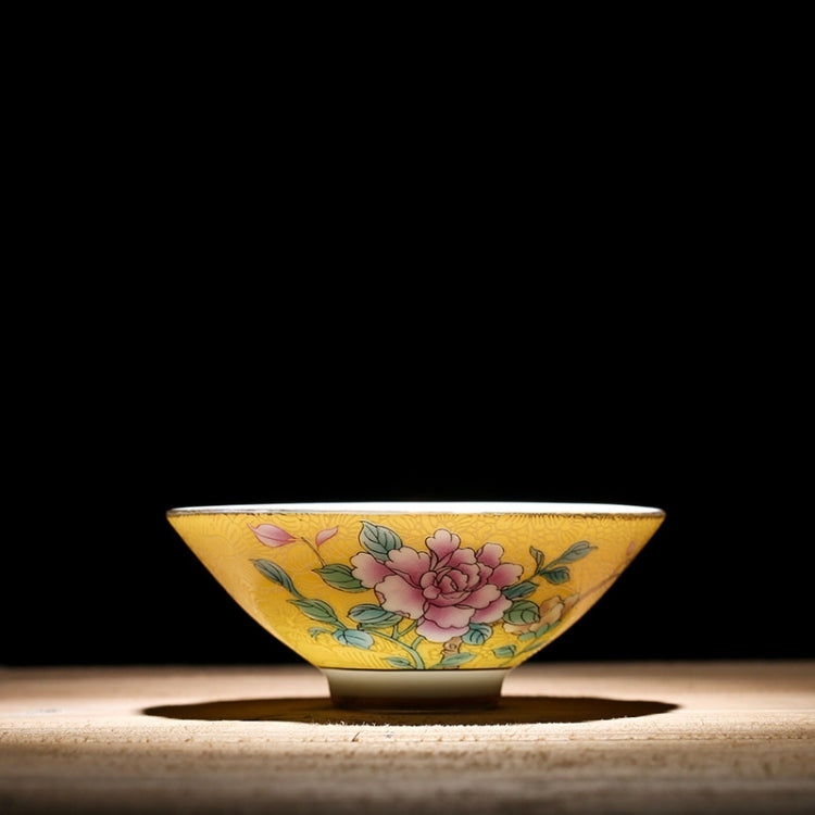 Pastel Painting Gold Enamel Flower Ceramic Tea Cup, Style: Two