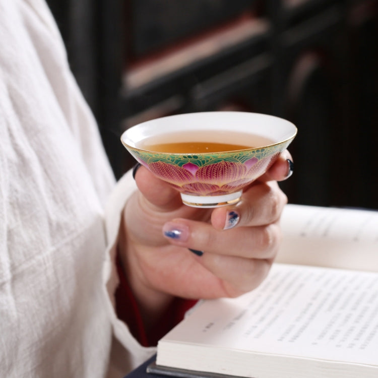 Pastel Painting Gold Enamel Flower Ceramic Tea Cup, Style: Two