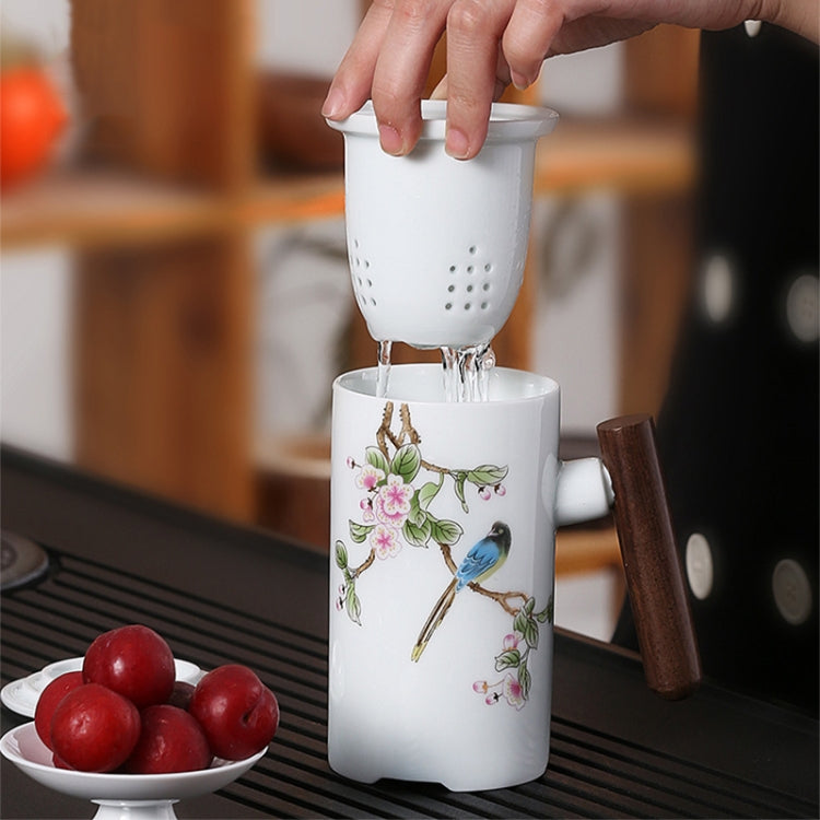 Enamel Ceramic Tea Cup Set with Cup Cover & Filter Cup, Pattern: Good Luck and Long Life