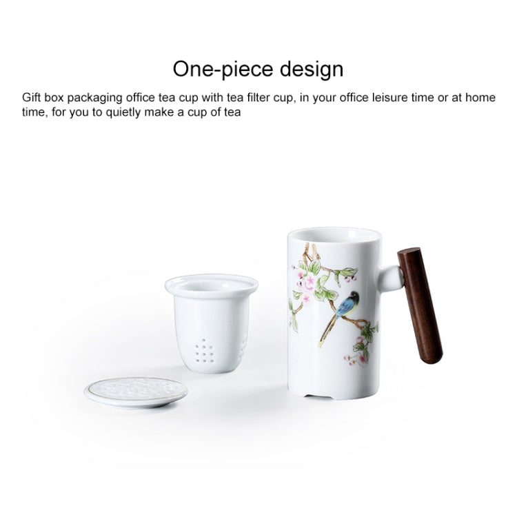 Enamel Ceramic Tea Cup Set with Cup Cover & Filter Cup, Pattern: Good Luck and Long Life