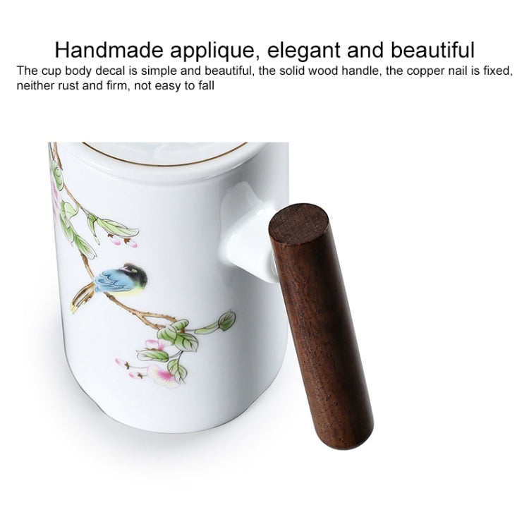 Enamel Ceramic Tea Cup Set with Cup Cover & Filter Cup, Pattern: Good Luck and Long Life