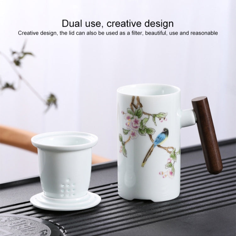Enamel Ceramic Tea Cup Set with Cup Cover & Filter Cup, Pattern: Everything Goes Well