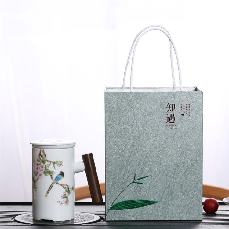 Enamel Ceramic Tea Cup Set with Cup Cover & Filter Cup, Pattern: Everything Goes Well