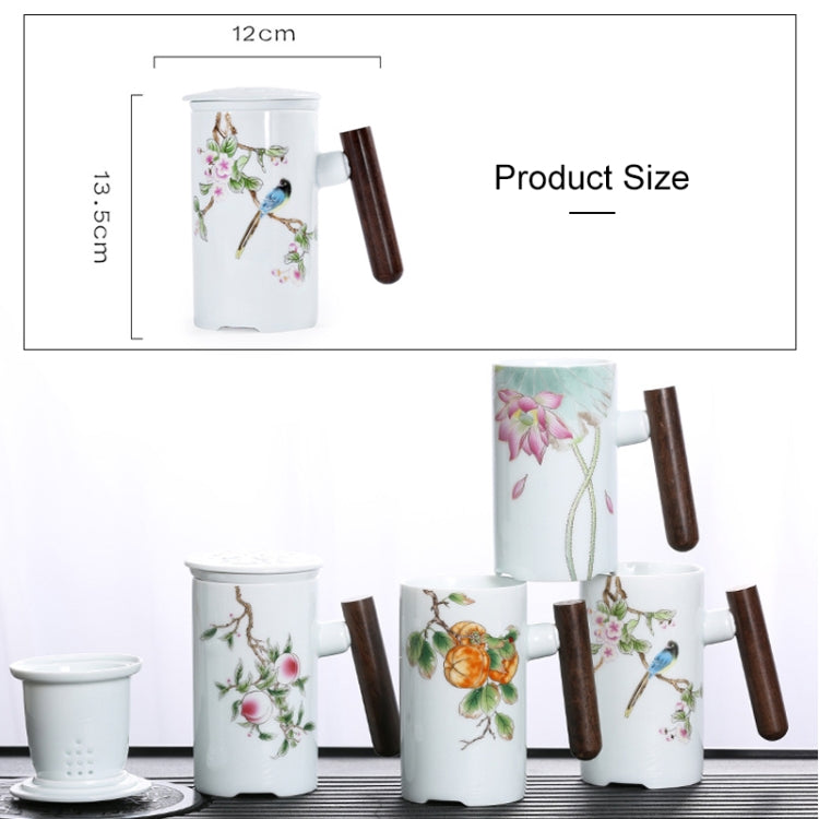 Enamel Ceramic Tea Cup Set with Cup Cover & Filter Cup, Pattern: Everything Goes Well