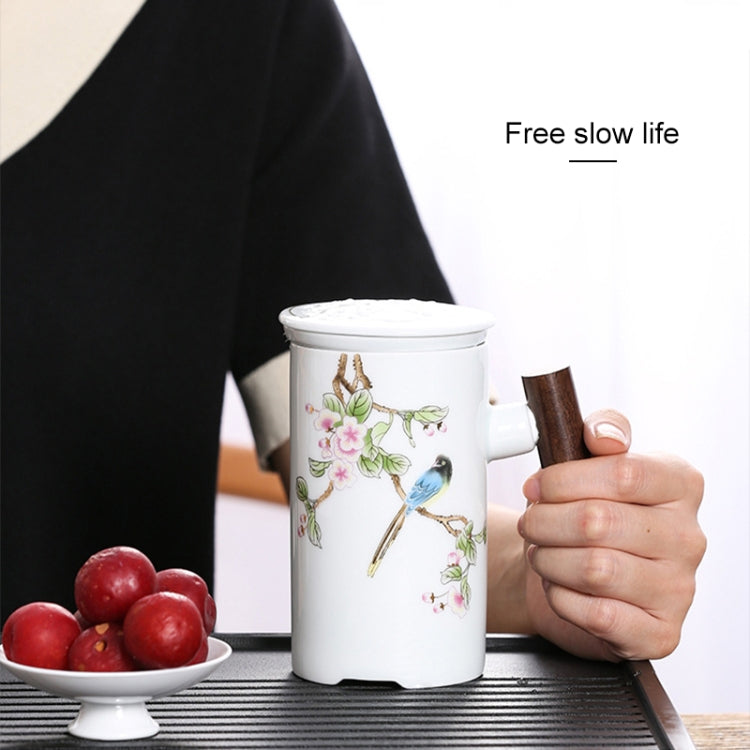 Enamel Ceramic Tea Cup Set with Cup Cover & Filter Cup, Pattern: Everything Goes Well
