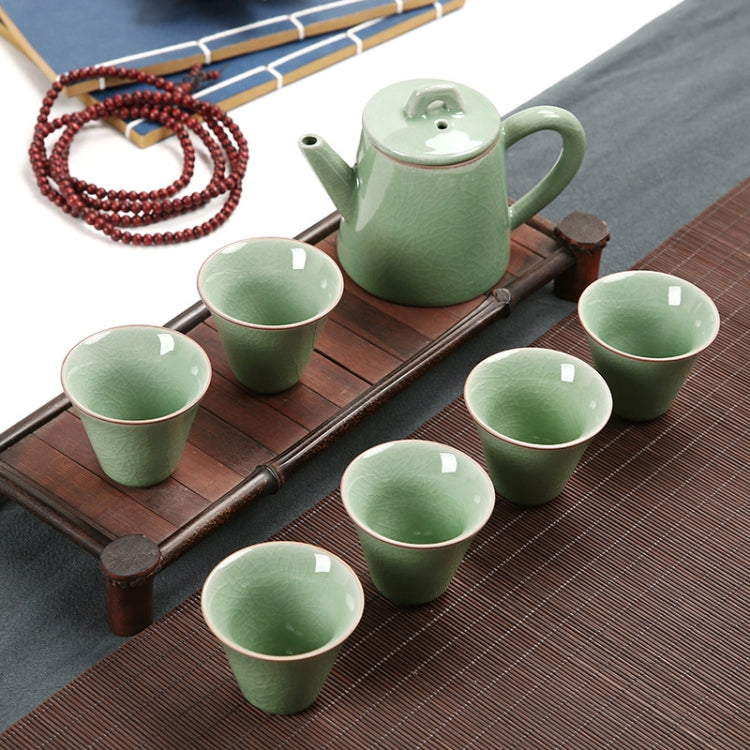 7 PCS Ceramic Kungfu Teaware Teapot Teacup Set, Shape:Side Handle