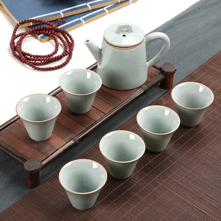 7 PCS Ceramic Kungfu Teaware Teapot Teacup Set, Shape:Side Handle