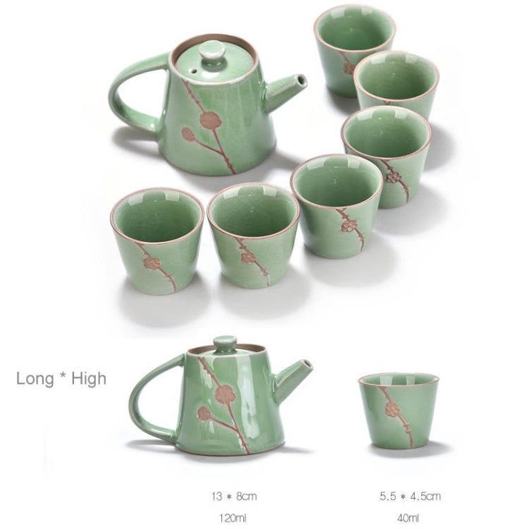 7 PCS Ceramic Kungfu Teaware Teapot Teacup Set, Shape:Side Handle