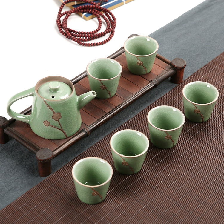 7 PCS Ceramic Kungfu Teaware Teapot Teacup Set, Shape:Embossed Plum Blossom