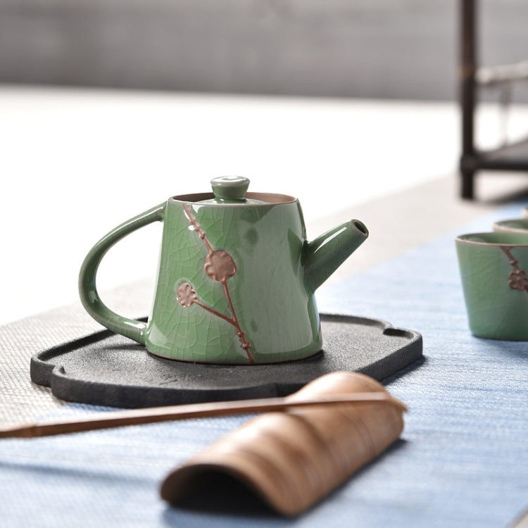 7 PCS Ceramic Kungfu Teaware Teapot Teacup Set, Shape:Embossed Plum Blossom