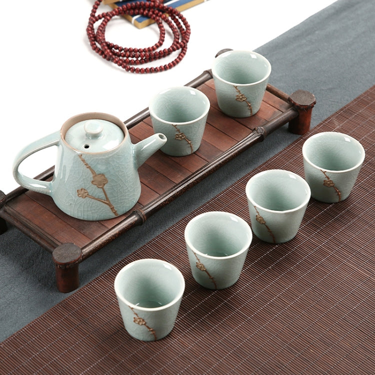 7 PCS Ceramic Kungfu Teaware Teapot Teacup Set, Shape:Embossed Plum Blossom