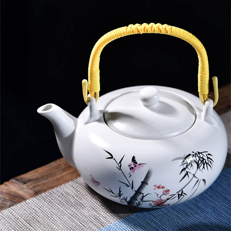 7 PCS Ceramic Kungfu Teaware Beam-lifting Teapot Teacup Set, Pattern:Bamboo Rhyme