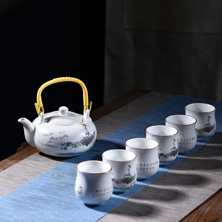 7 PCS Ceramic Kungfu Teaware Beam-lifting Teapot Teacup Set, Pattern:Shepherd Boy