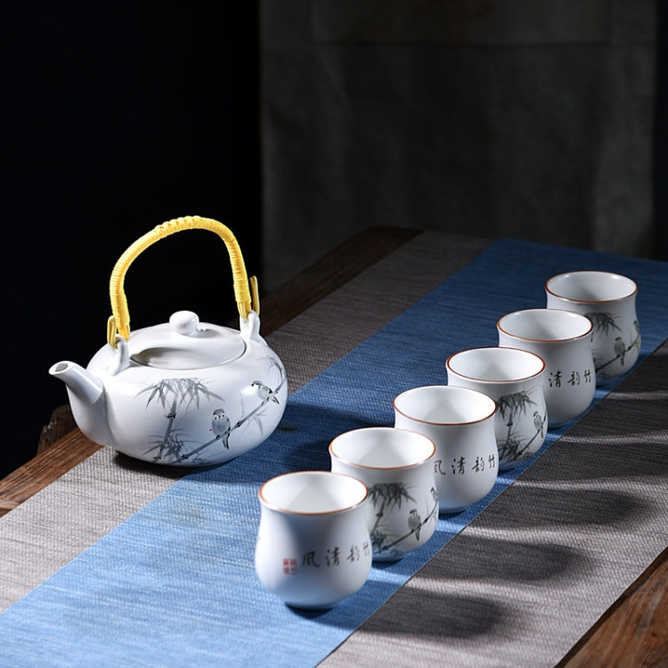 7 PCS Ceramic Kungfu Teaware Beam-lifting Teapot Teacup Set, Pattern:Cool Breeze Cool breeze
