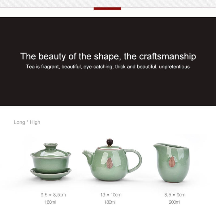 Ge Kiln Ceramic Kungfu Teaware Teacup Cover Bowl Set, Color:Green