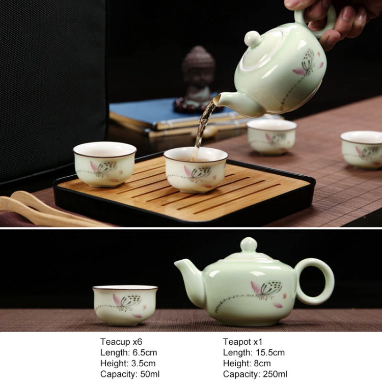 Outdoor Travel Mini Portable Ceramics Teaware Set With Travel Box, Pattern:Lotus Rhyme