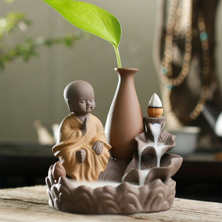 Reverse Flow Incense Stove Creative Ceramic Lotus Monk Tower Vase Sandalwood Stove Decoration
