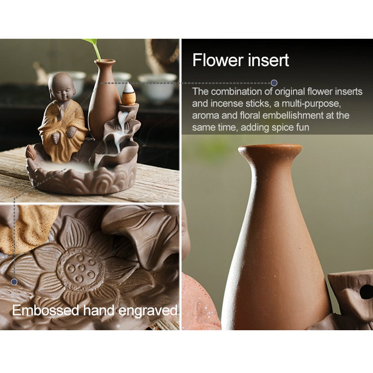 Reverse Flow Incense Stove Creative Ceramic Lotus Monk Tower Vase Sandalwood Stove Decoration