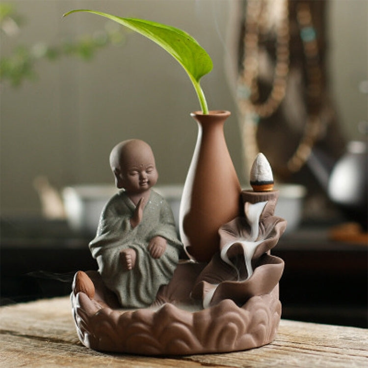 Reverse Flow Incense Stove Creative Ceramic Lotus Monk Tower Vase Sandalwood Stove Decoration