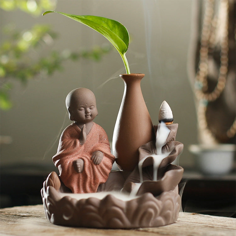 Reverse Flow Incense Stove Creative Ceramic Lotus Monk Tower Vase Sandalwood Stove Decoration