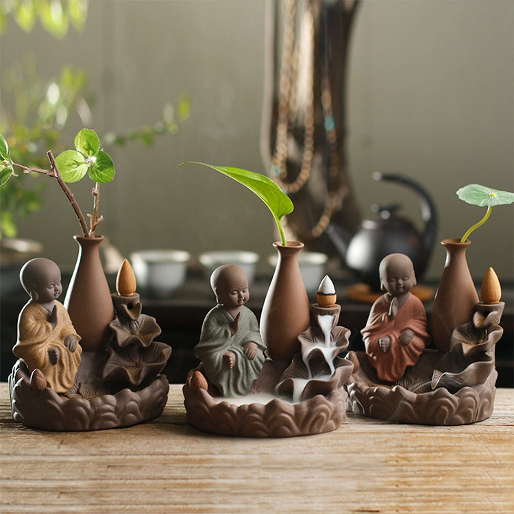 Reverse Flow Incense Stove Creative Ceramic Lotus Monk Tower Vase Sandalwood Stove Decoration
