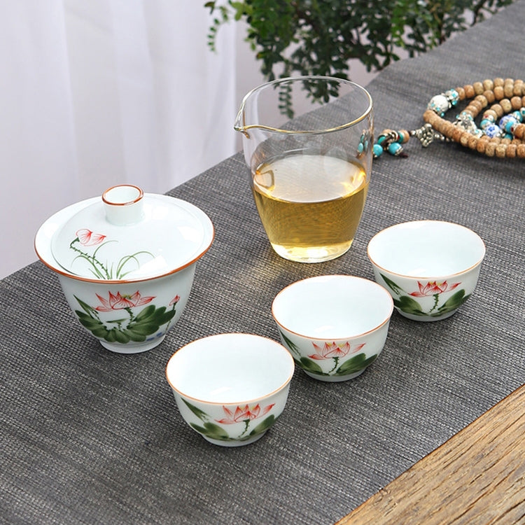 5 in 1 Hand-painted Outdoor Portable Travel Storage Teapot Kungfu Cup Tea Set